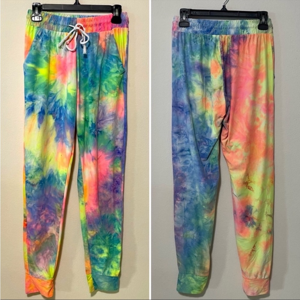NWOT Rainbow Neon Tie-Dye Jogger Sweatpants w/ Pockets & Drawstring